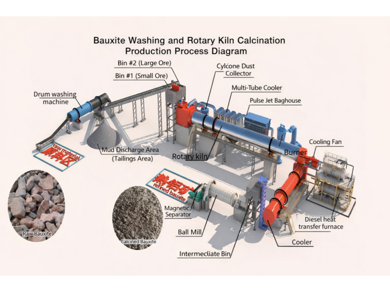 Flow Chart of Bauxite Rotary Kiln Production Plant